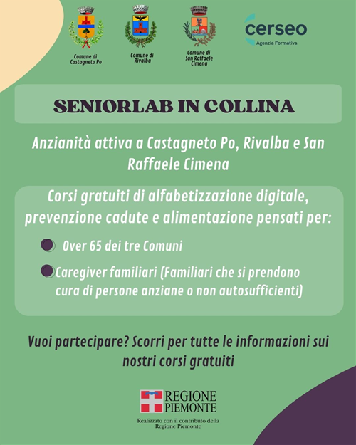 SENIORLAB IN COLLINA: corsi e laboratori gratuiti per gli over 65