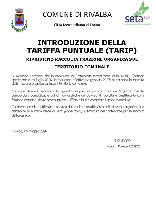 Introduzione della Tariffa Puntuale (TARIP) - Ripristino raccolta frazione organica sul territorio comunale