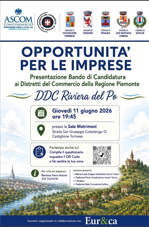 Opportunità per le imprese: presentazione Bando di Candidatura ai Distretti del Commercio della Regione Piemonte - DDC Riviera del Po